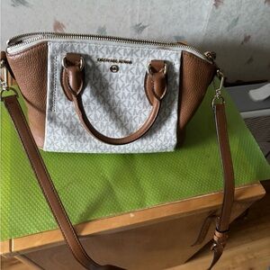 Michael Kors Tan and White Crossbody Bag